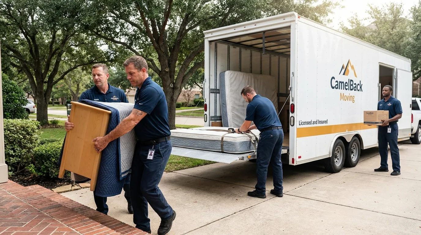 Crew loading residential truck for cross-state move from Massena, NY