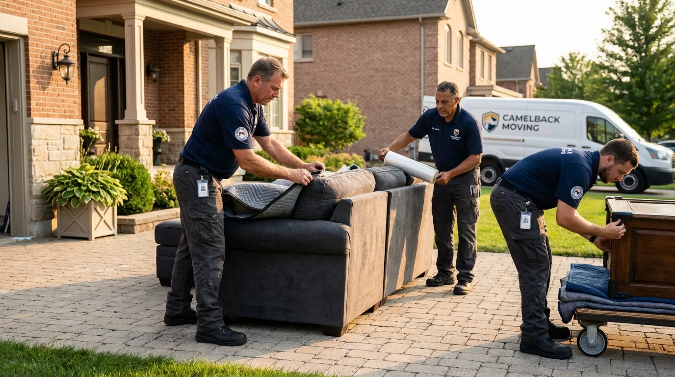 Large estate moving crew wrapping furniture in Massena, NY